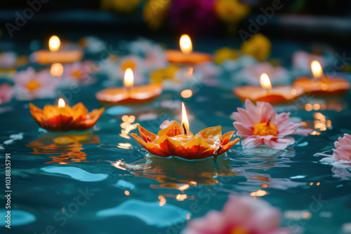 Diwali Candles Glowing Brightly in a Festive Display photo