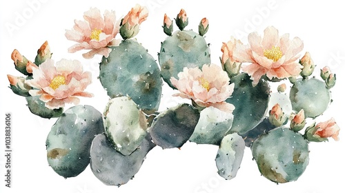 Fototapeta Naklejka Na Ścianę i Meble -  Cacti in bloom with vibrant flowers on a sunny day in a desert landscape representing nature's resilience and beauty