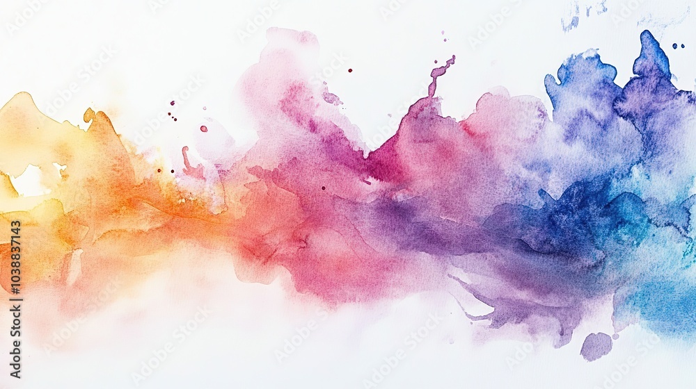 Vibrant rainbow watercolor splash on a white background showcasing artistic creativity and a blend of colors Vibrant rainbow watercolor splash on a white background showcasing artistic creativity and a blend of colors