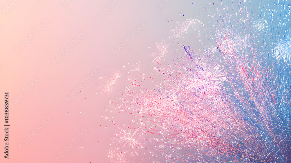 Fototapeta premium Soft Fireworks in Pastel Sky. Celebration Mood. 