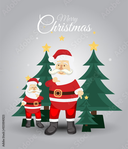 Merry christmas decorative festival wishes greeting design Christmas tree with santa Christmas vector design merry christmas greeting card