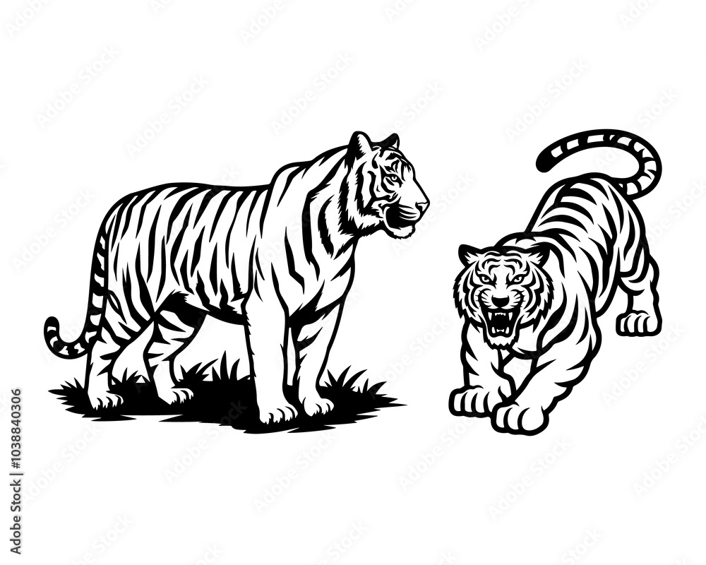 Fototapeta premium Tiger icon vector black and white concept