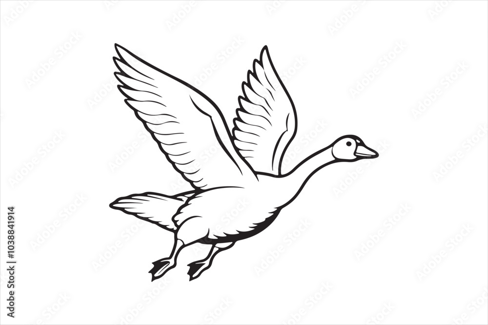 Fototapeta premium Goose line art vector illustration, Goose Silhouette vector 