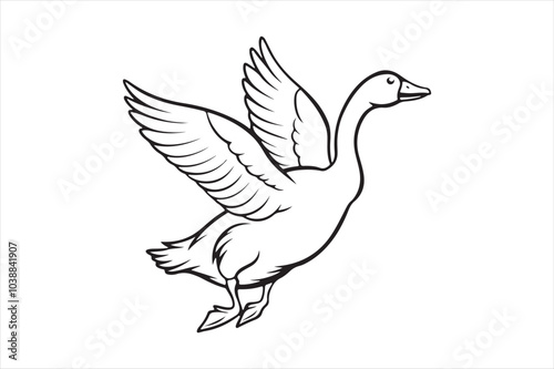 Goose line art vector illustration, Goose Silhouette vector 