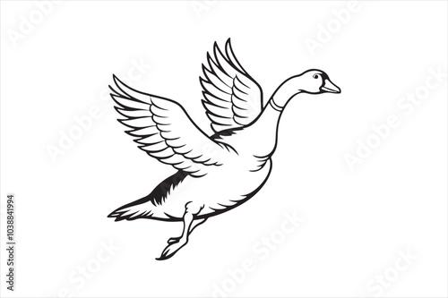 Goose line art vector illustration, Goose Silhouette vector 