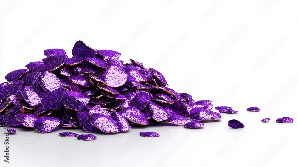 A photostock images of sparkling purple particles in motion, isolated on white background, High Quality