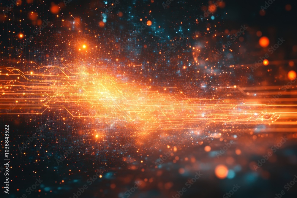 Dynamic abstract visualization of digital technology and energy flow in a cosmic setting Dynamic abstract visualization of digital technology and energy flow in a cosmic setting