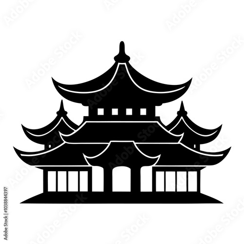 Chinese House Black Silhouette – Pagoda Style National Building Vector Drawing photo