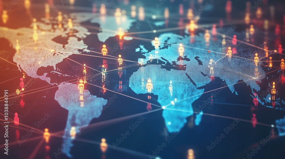 Global Network with Interconnected People on a World Map Global Network with Interconnected People on a World Map