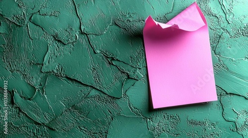 A photostock of a pink sticky note on a textured background, ideal for reminder or productivity themes. photo