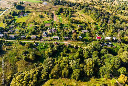 Aerial view of rural houses, Skriporovo village, Maloyaroslavetsky district, Kaluga region, Russia photo