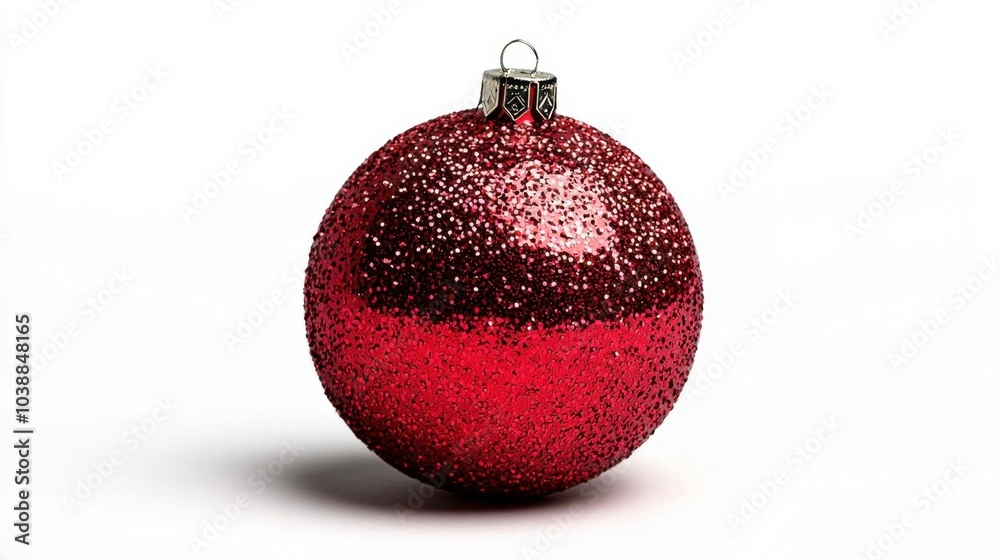 A photostock of red Christmas bauble isolated on a white background, for holiday decorations.