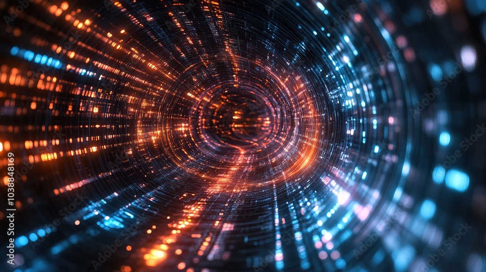 Digital tunnel with dynamic lights and glowing patterns showing technology Digital tunnel with dynamic lights and glowing patterns showing technology