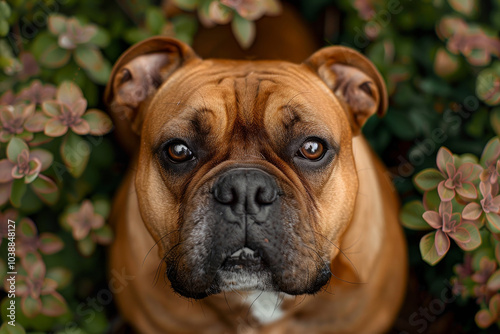 A brown dog with a black nose and brown eyes is looking at the camera