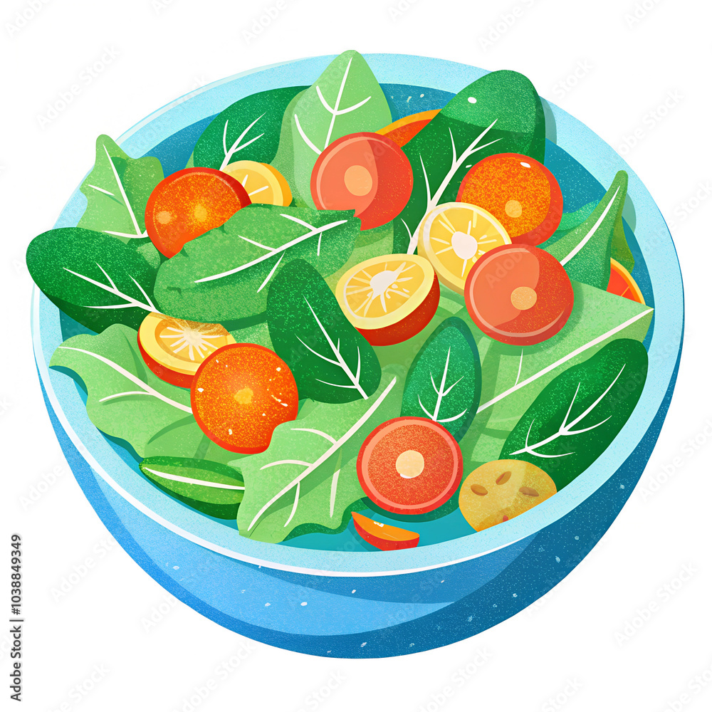 Fresh Leafy Salad with Tomatoes and Citrus in Blue Bowl Fresh Leafy Salad with Tomatoes and Citrus in Blue Bowl