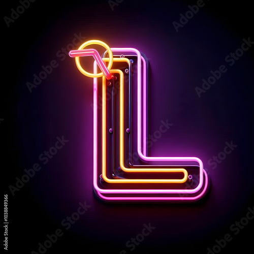 검은 배경, 알파벳 대문자 "L", 네온사인 (black background, Alphabet capital "L", neon sign)