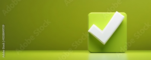 3D Rendered Green Check Mark Symbol, 3D Rendering, Green Background, Check Mark, Tick, Approval, Success