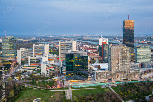 Canvas Print stunning aerial perspective of Vienna with the Danube River winding through the