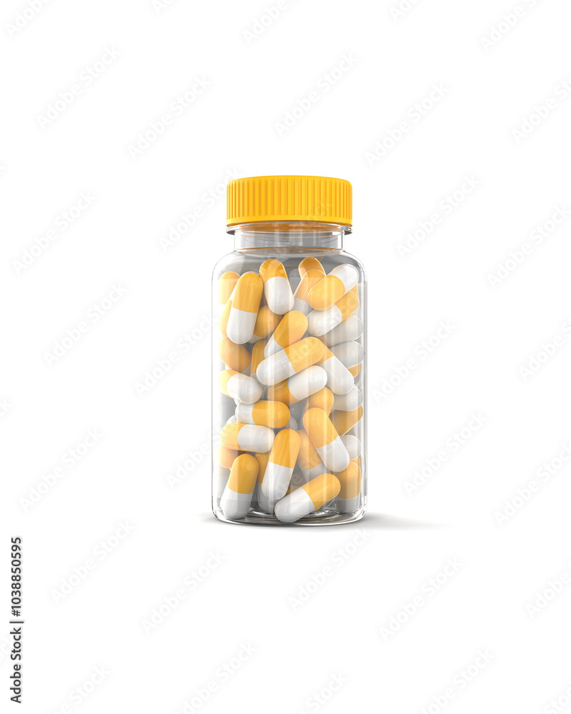 Bottle with vitamin pills on white background Bottle with vitamin pills on white background