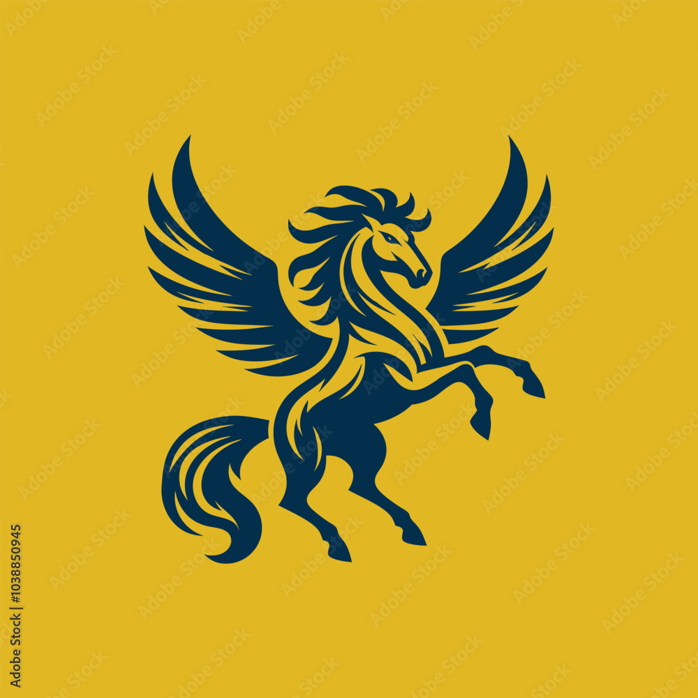 Horse with wings Flying Jumping Pegasus horse Greek Mythology Fairy Tale Angel Animal Tattoo mascot illustration Icon