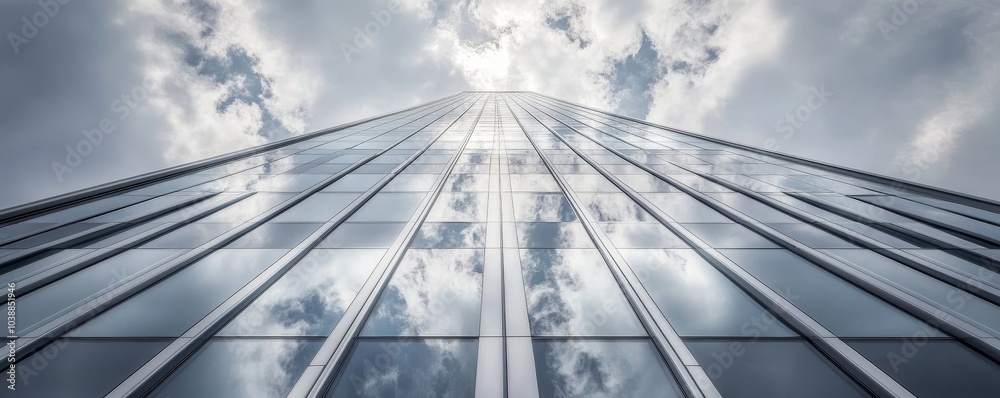 Sky Reflected in Glass Facade of Modern Skyscraper, Architecture, Urban, Design Sky Reflected in Glass Facade of Modern Skyscraper, Architecture, Urban, Design