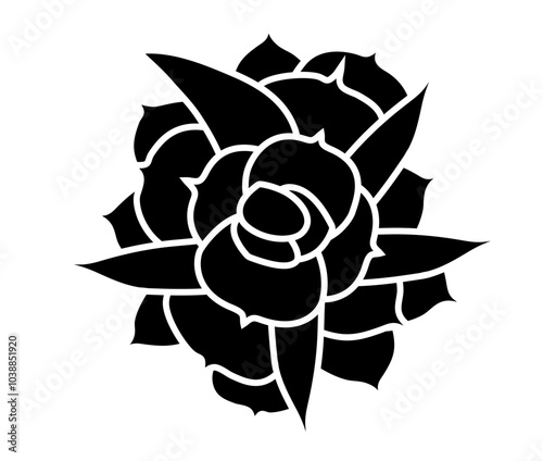 Aeonium haworthii view from top. Simple style vector illustration or icon. Succulent plant in black and white flat style. Useful for print and design