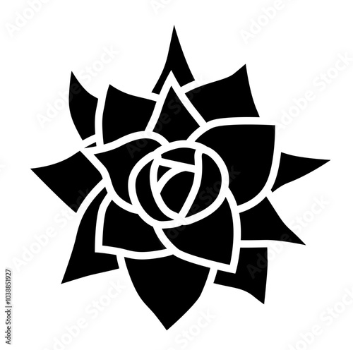 Aeonium mascaense view from top. Simple style vector illustration or icon. Succulent plant in black and white flat style. Useful for print and design