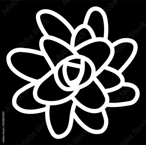 Echeveria laui view from top. Simple style vector illustration or icon. Succulent plant in black and white flat style. Useful for print and design