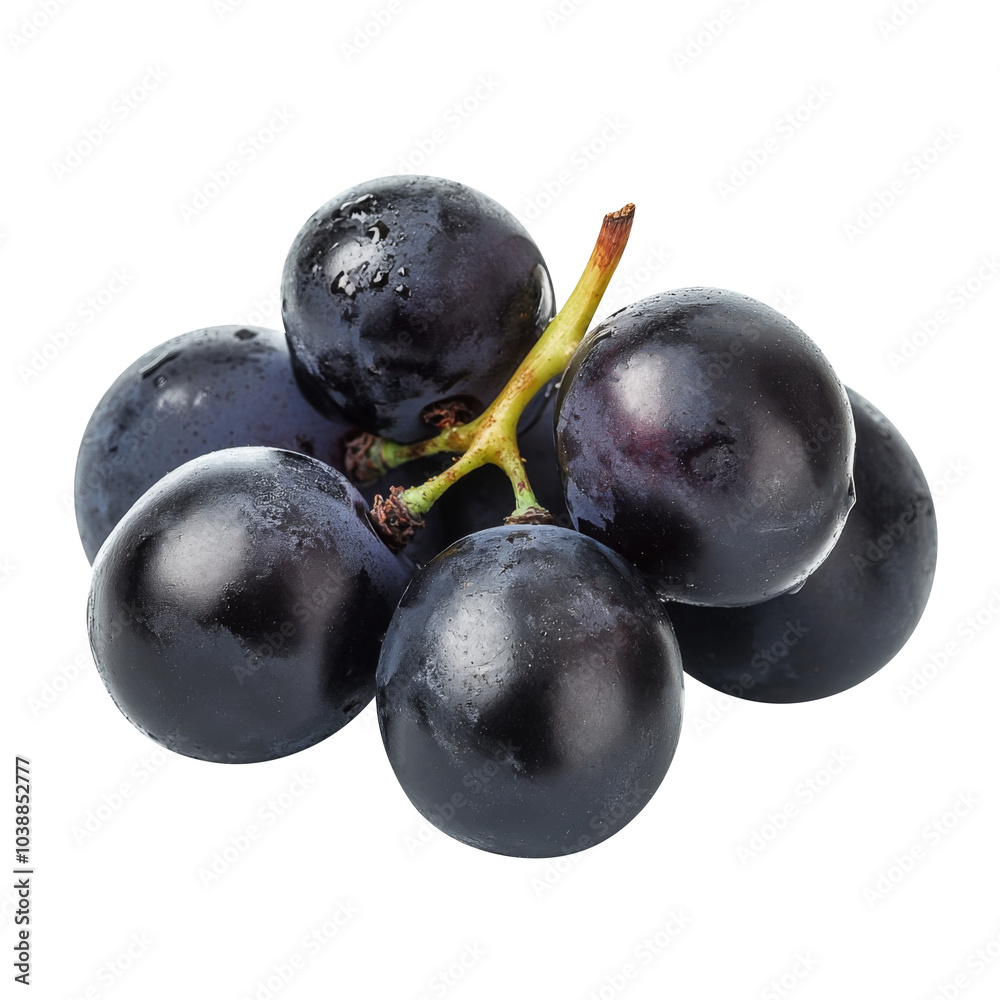 Black grapes bunch isolated on white background. Generative AI Black grapes bunch isolated on white background. Generative AI