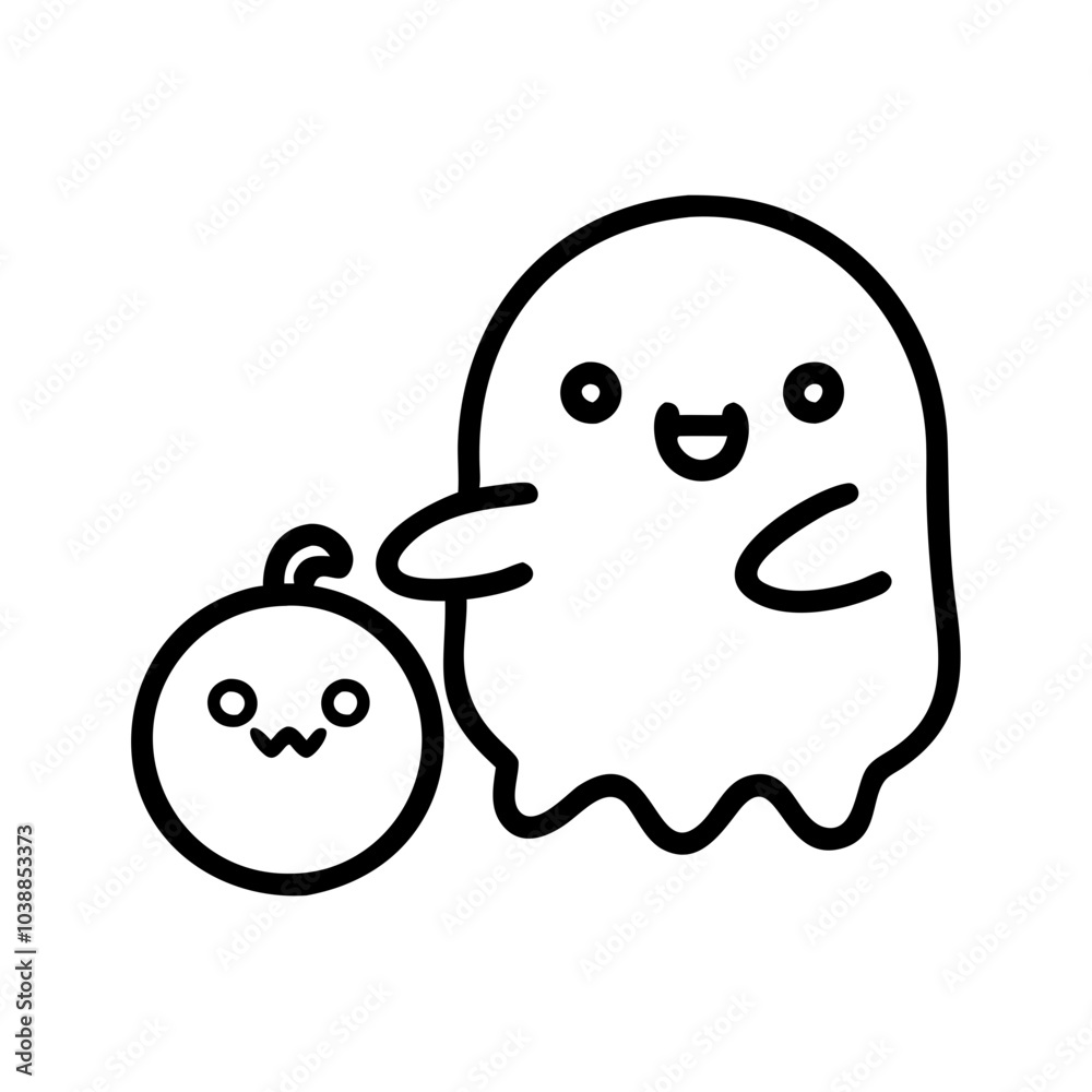 Ghost and Piggy Bank Icon in Outline Design Ghost and Piggy Bank Icon in Outline Design