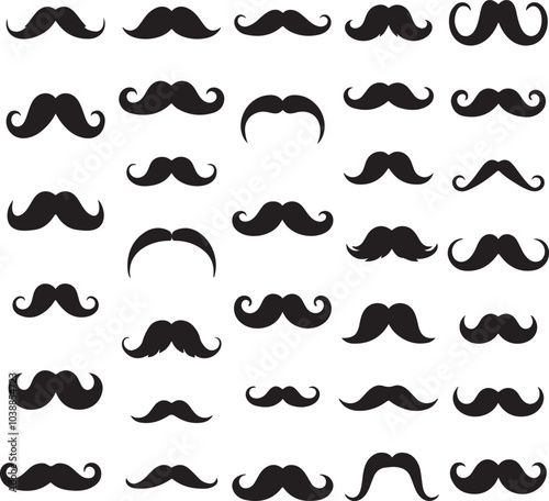 collection of various mustache silhouette vector illustration