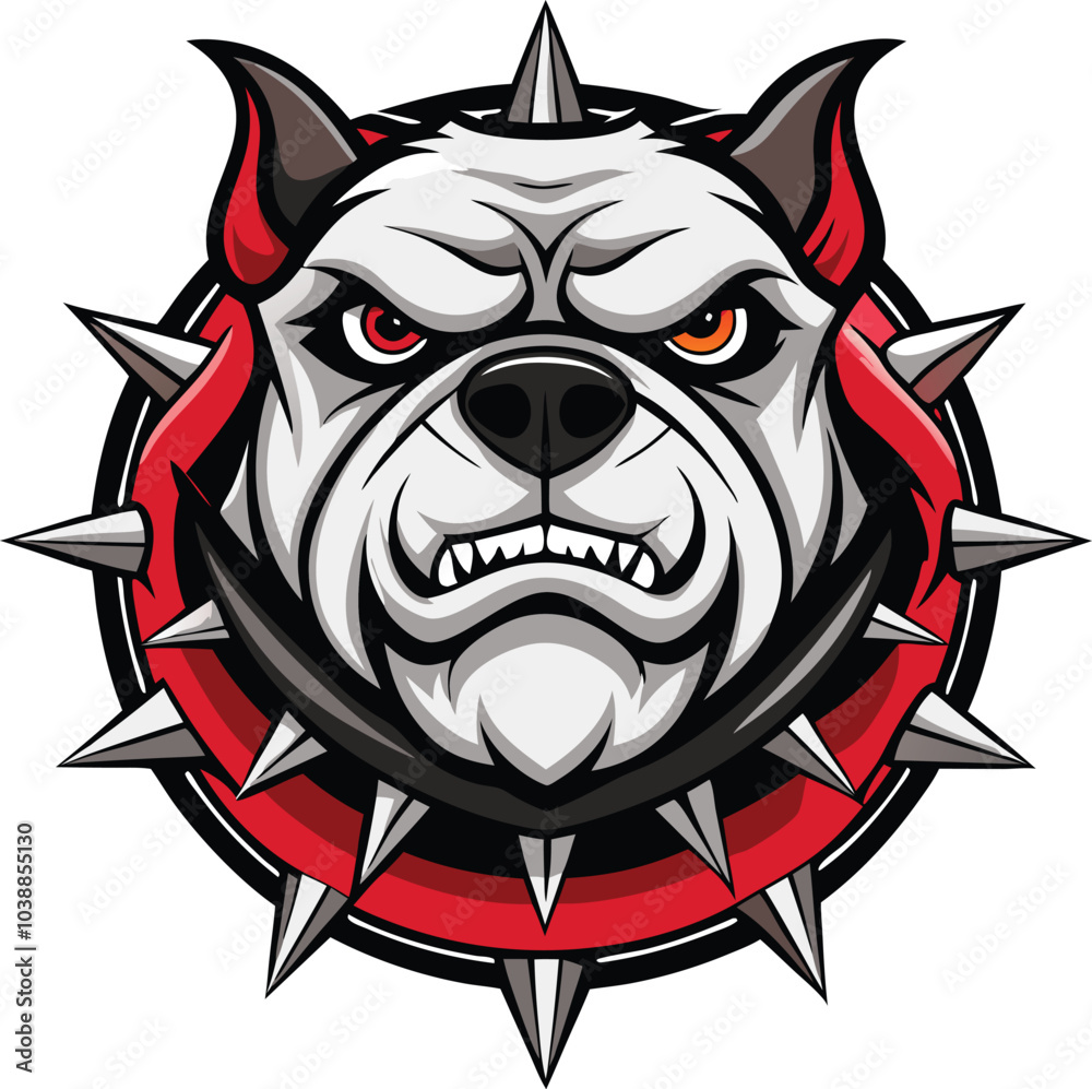 Fototapeta premium Aggressive Bulldog Mascot with Spiked Collar