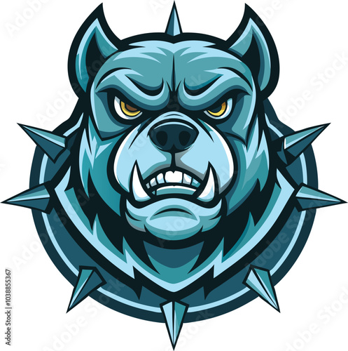 Aggressive Blue Pitbull Mascot Logo Design photo