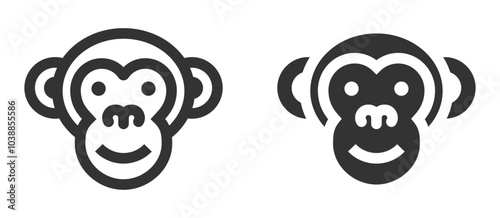 Vector icon of a smiling monkey face, commonly used for themes related to animals, fun, or jungle wildlife.