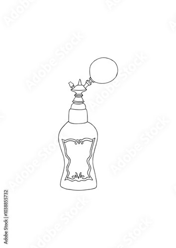 perfume bottle with pump in retro style, graphic, vector