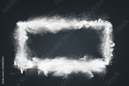 Dynamic White Powder Particles Explosion Forming Square Shape on Dark Background