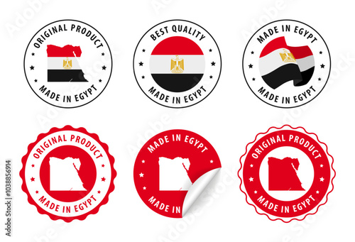 Egypt - set of stamps and stickers with map and flag. Best quality. Original product. Vector illustration.