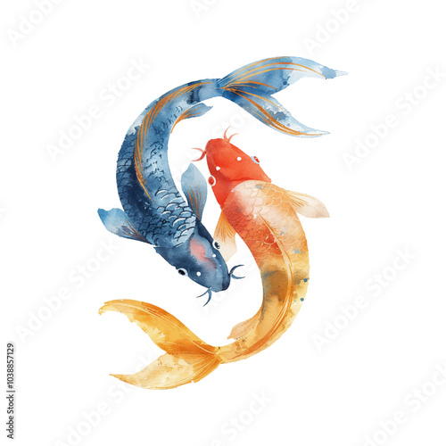 abstract color silhouette of koi fish vector illustration in watercolor style