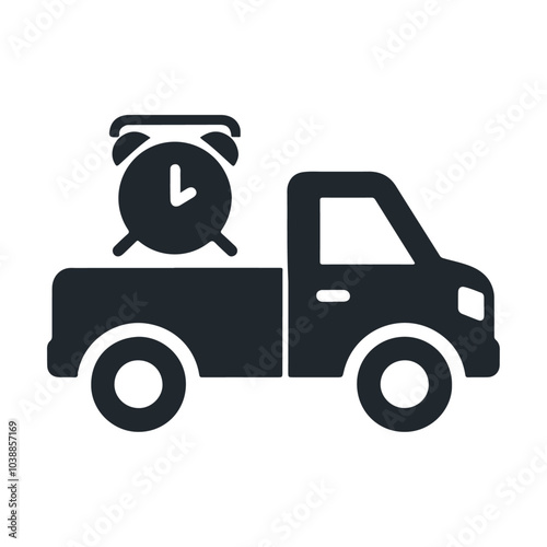 Pickup with alarm schedule clock black silhouette vector icon design