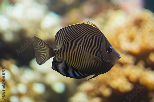 Desjardin s sailfin tang Zebrasoma desjardinii swimming in warm ocean waters photo