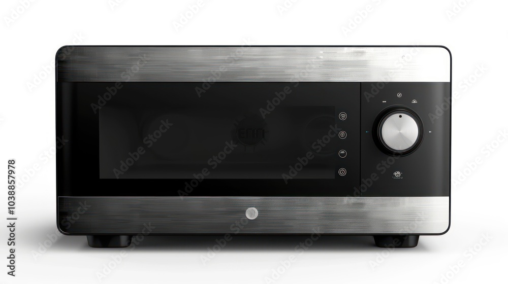 Fototapeta premium Minimalistic microwave oven in black and silver isolated on white background