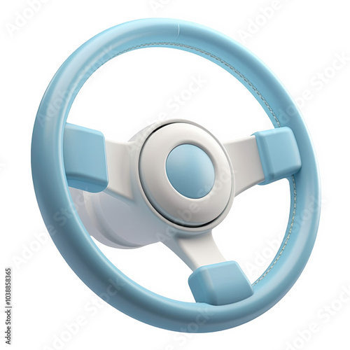 Blue steering wheel 3d icon PNG, cartoon style minimal on transparent, isolate on white background