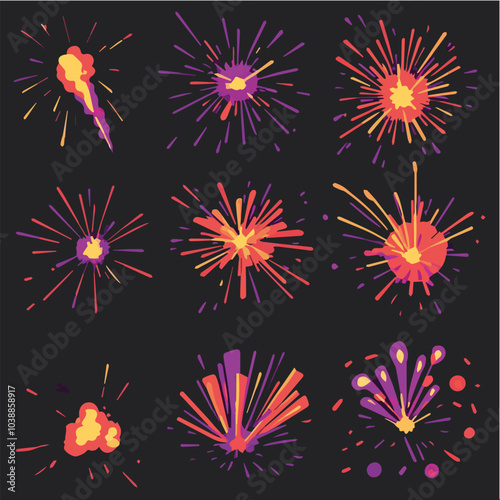 Vector illustration set of firework and Boom explosion