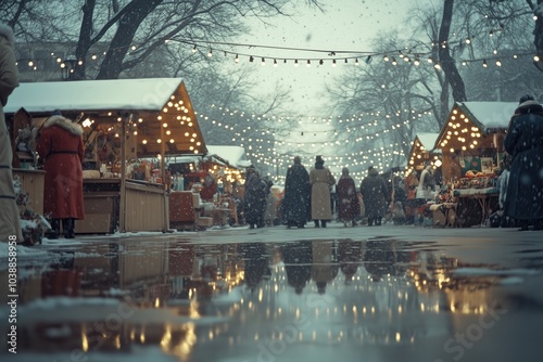 Winterlicher Markt mit festlicher Beleuchtung photo