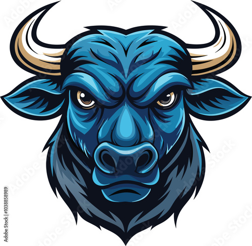 Angry Blue Bull Head Mascot Illustration
