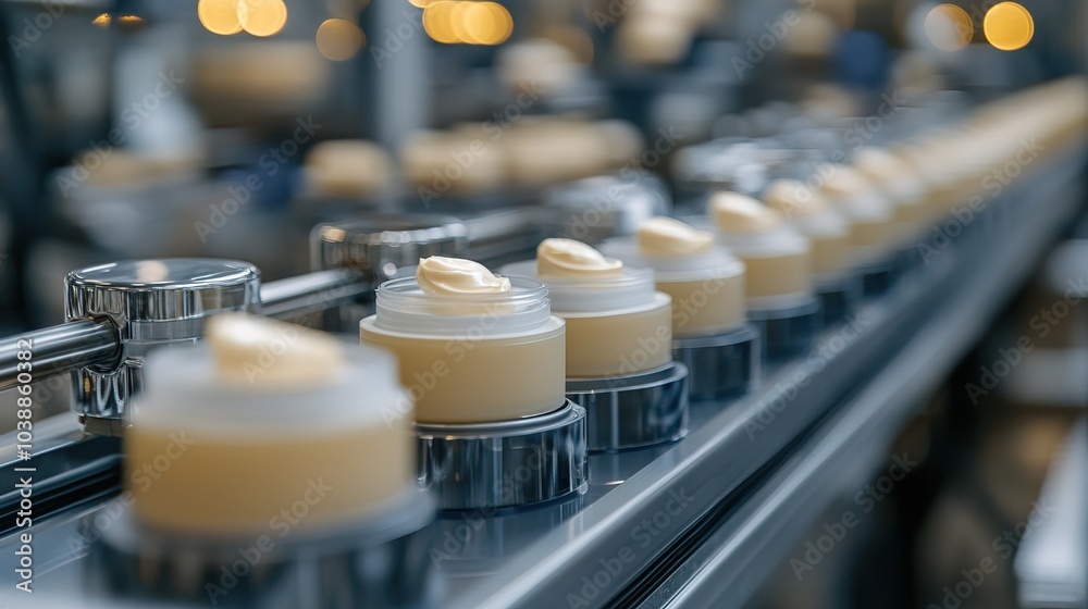 Fototapeta premium Face Cream Production Line at Modern Factory