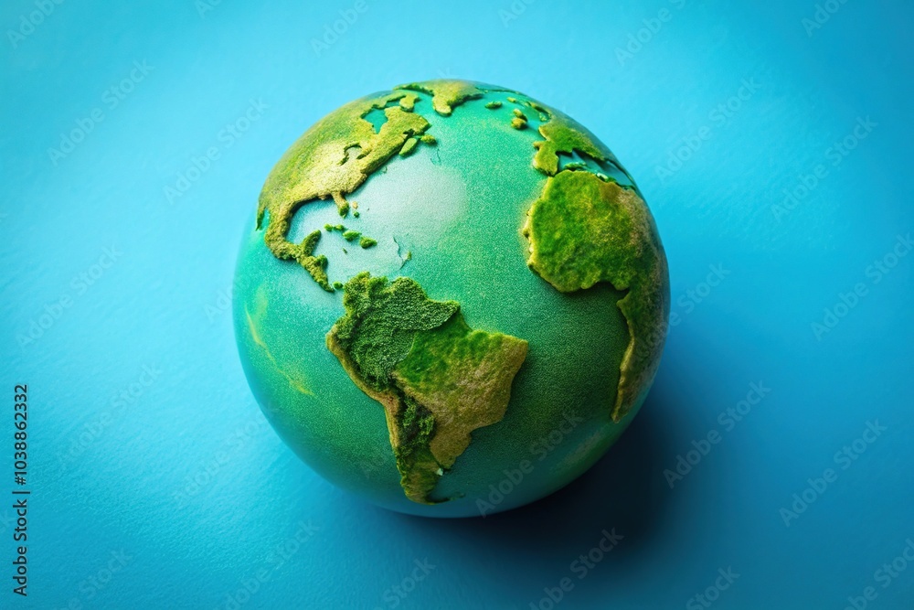 A Green Earth globe stands out against a blue backdrop, symbolizing eco-friendliness and environmental consciousness. Perfect imagery for sustainable living and conservation themes. A Green Earth globe stands out against a blue backdrop, symbolizing eco-friendliness and environmental consciousness. Perfect imagery for sustainable living and conservation themes.