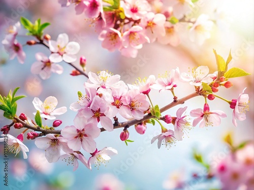 A graceful tree branch adorned with flowers against a crisp white background, perfect for summer and spring frame designs, capturing the essence of natureâ€™s beauty.