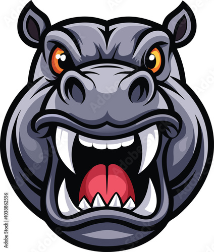 Aggressive Cartoon Hippopotamus Head Mascot photo