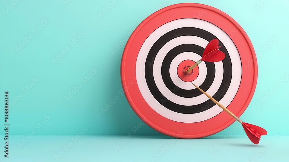 Target on a dartboard with darts hitting the bullseye, precise goals, Watercolor style Target on a dartboard with darts hitting the bullseye, precise goals, Watercolor style